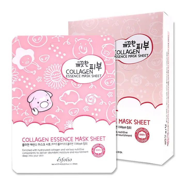 Esfolio Korean Collagen Sheet Mask – 10 Face Masks for Firming & Hydration