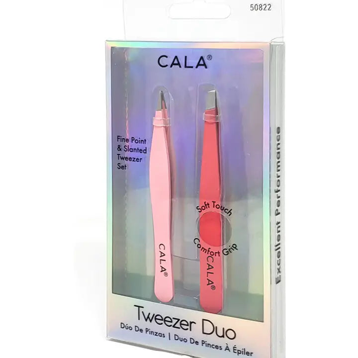 2-Piece Stainless Steel Tweezer Set – CALA Coral Fine Point + Slanted for Precise Plucking