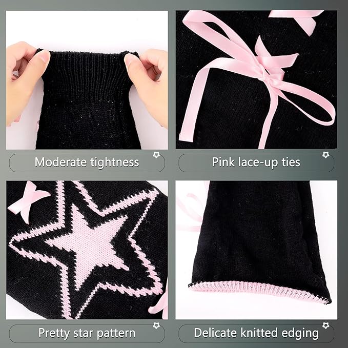 Goth Kawaii Pink Lace 2-Pack Flare Knit Leg Warmers