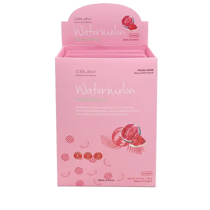 Celavi Korean Watermelon Sheet Masks – Moisturizing & Soothing Facial Treatment (24-Pack)