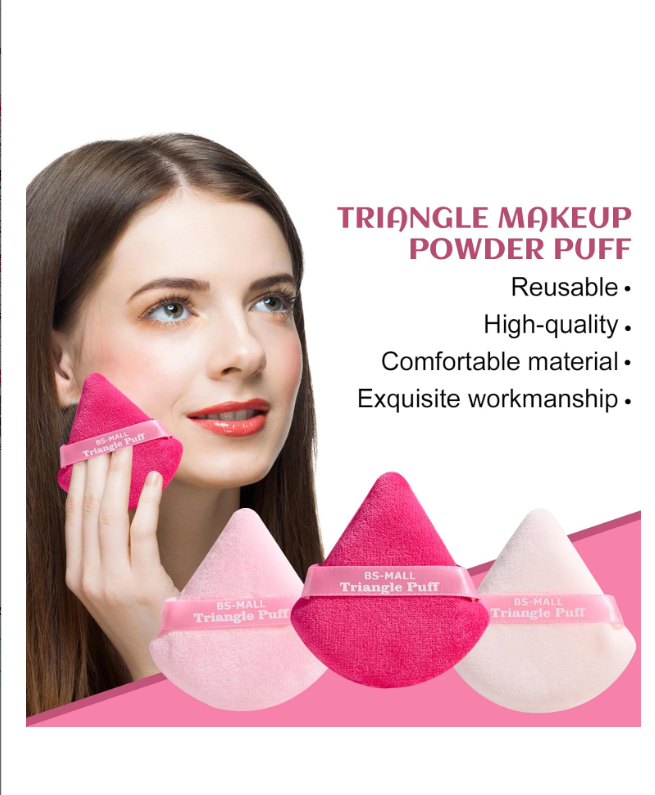 BS-MALL BS-MALL Triangle Powder Puff Face Makeup Sponge Soft Triangle Powder Puffs for Loose Powder Body Powder Cosmetic Foundation Sponge Pack of 7 (A-Pink)