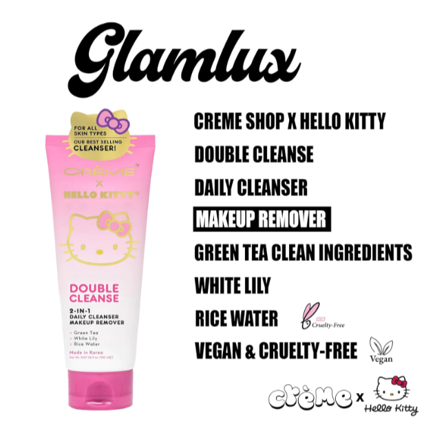Beauty Bundle The Creme Shop X Hello Kitty Korean Skincare Spa Set 2 in 1 Double Cleanser Daily Cleanser & Makeup Remover & Bling Bling Plush Headband