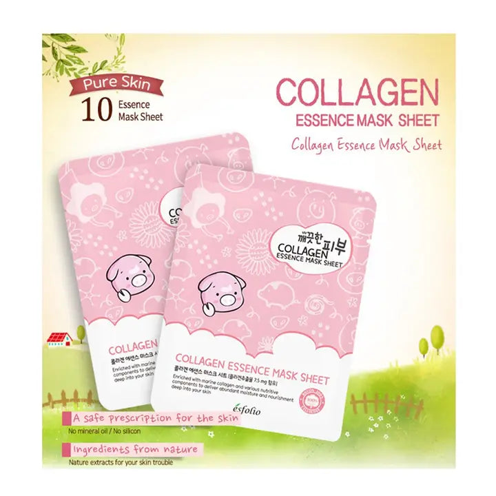 Esfolio Korean Collagen Sheet Mask – 10 Face Masks for Firming & Hydration