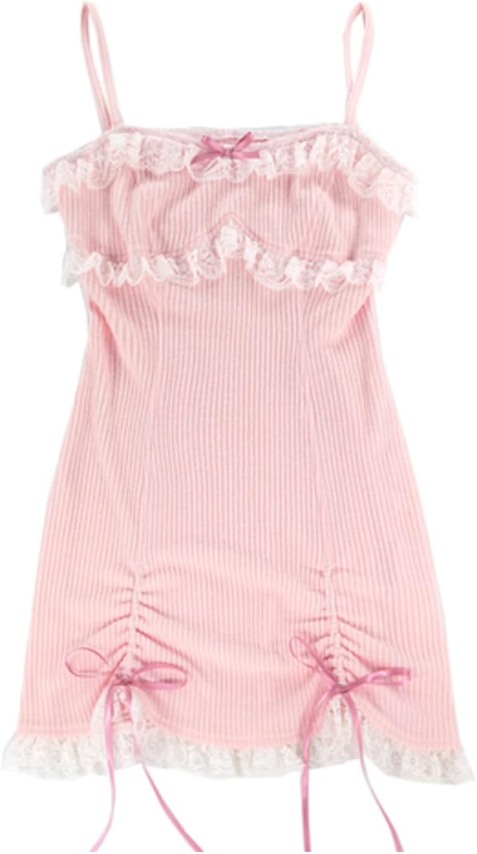 Japanese Sweet Lace Bow Kawaii Spaghetti Straps Knitted Dress