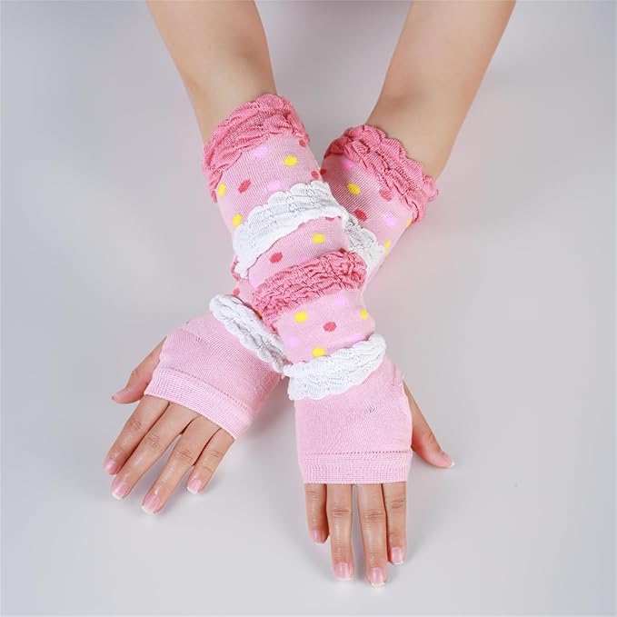Pink Y2K Harajuku Arm Warmers – Fingerless Striped Gloves for Fairycore, Grunge, and Pastel Goth Aesthetics