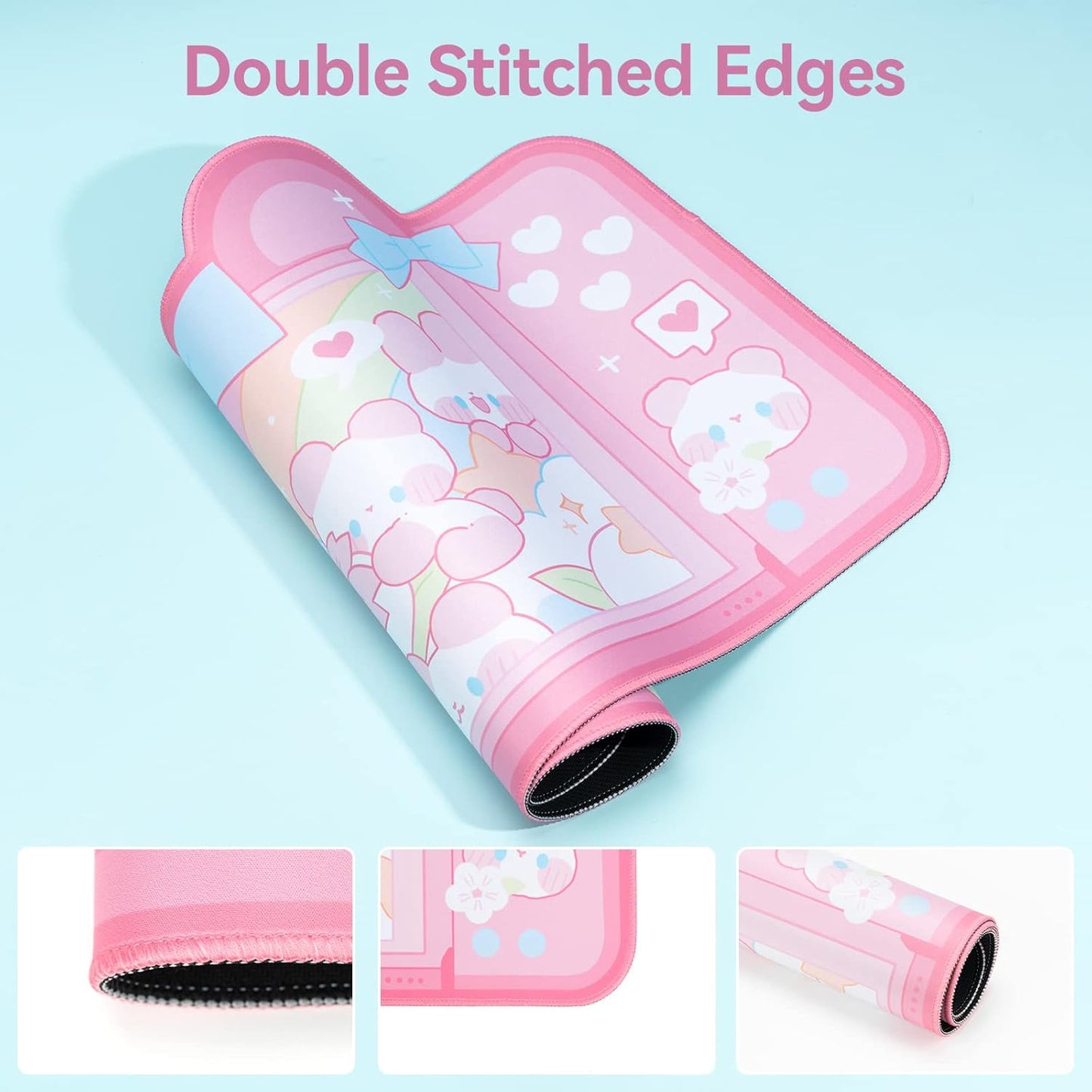 Pink Mouse Pad Large Gaming Mouse Pad, Waterproof Easy Clean,Non-Slip Base Long Office Desk Mat,Durable Large Extended Keyboard Mouse Pad with Stitched Edges for Office Gaming