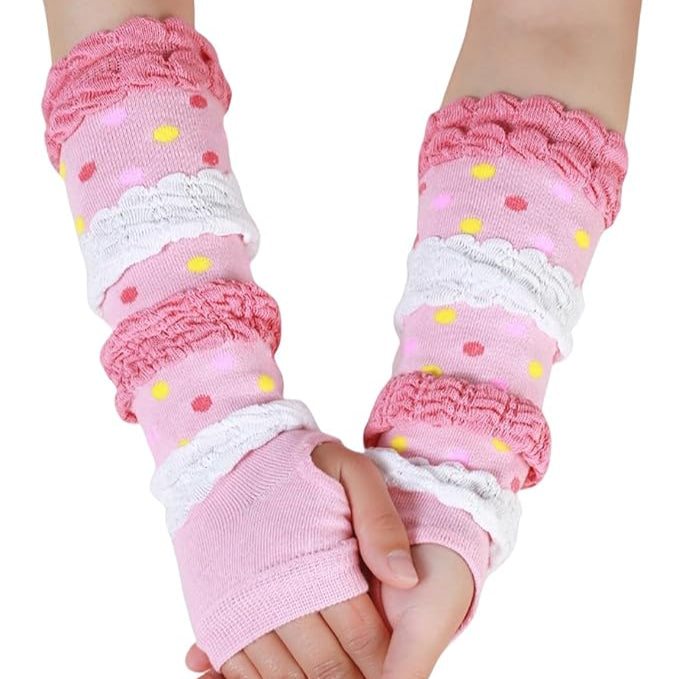 Pink Y2K Harajuku Arm Warmers – Fingerless Striped Gloves for Fairycore, Grunge, and Pastel Goth Aesthetics