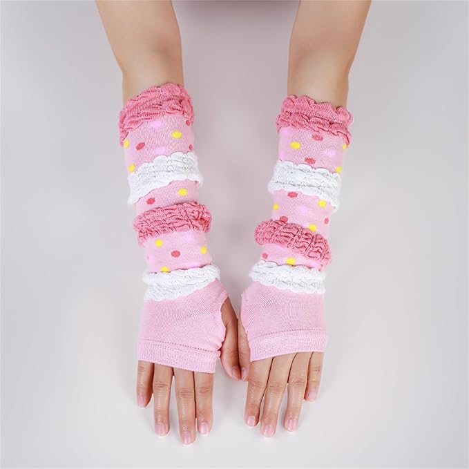 Pink Y2K Harajuku Arm Warmers – Fingerless Striped Gloves for Fairycore, Grunge, and Pastel Goth Aesthetics