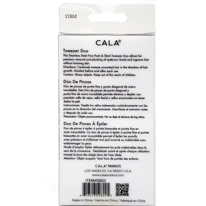 2-Piece Stainless Steel Tweezer Set – CALA Coral Fine Point + Slanted for Precise Plucking