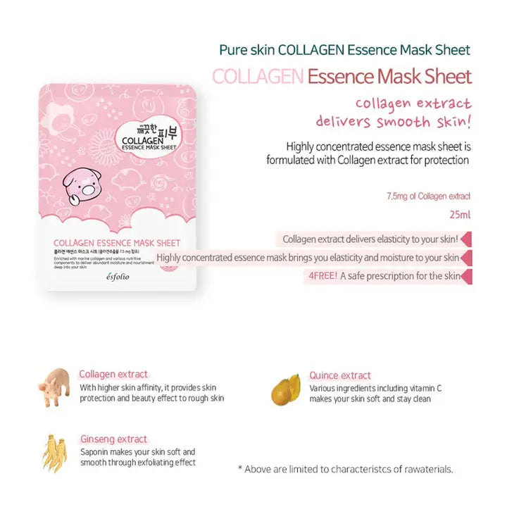 Esfolio Korean Collagen Sheet Mask – 10 Face Masks for Firming & Hydration