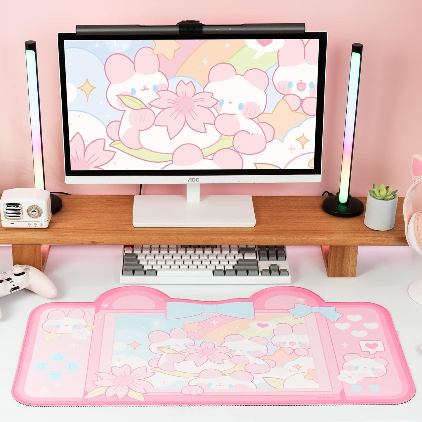 Pink Mouse Pad Large Gaming Mouse Pad, Waterproof Easy Clean,Non-Slip Base Long Office Desk Mat,Durable Large Extended Keyboard Mouse Pad with Stitched Edges for Office Gaming
