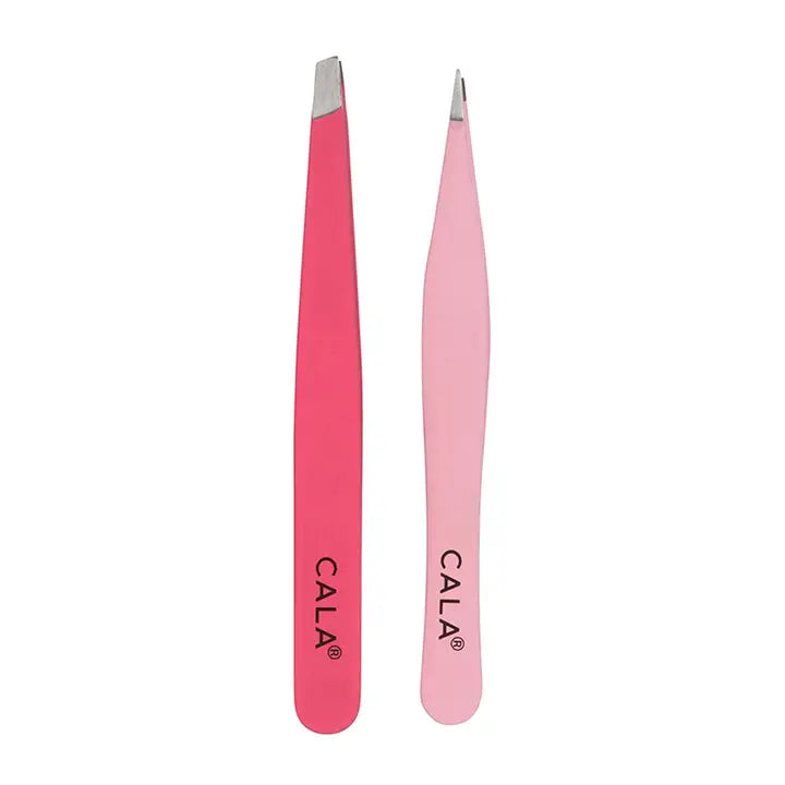 2-Piece Stainless Steel Tweezer Set – CALA Coral Fine Point + Slanted for Precise Plucking