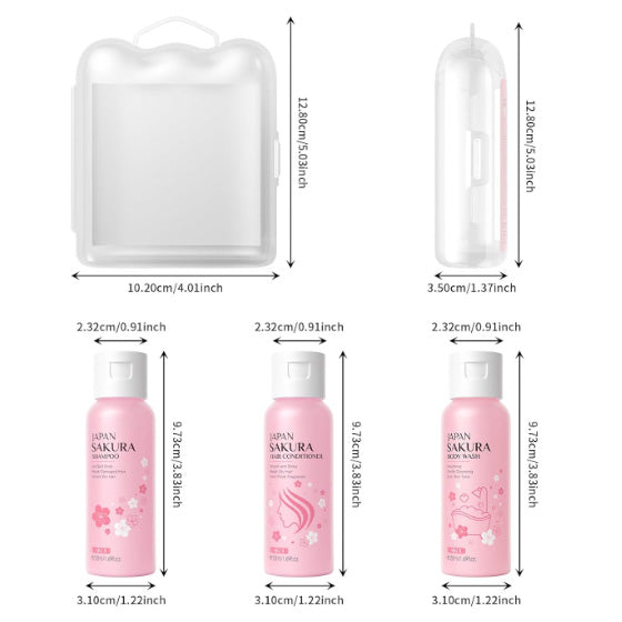 Travel Sakura Bath & Hair Care Set Women Beauty Sets Skin Care Kit with Shampoo, Conditioner, Body Wash - Hydrating, Moisturizing and Cleansing (3pcs)