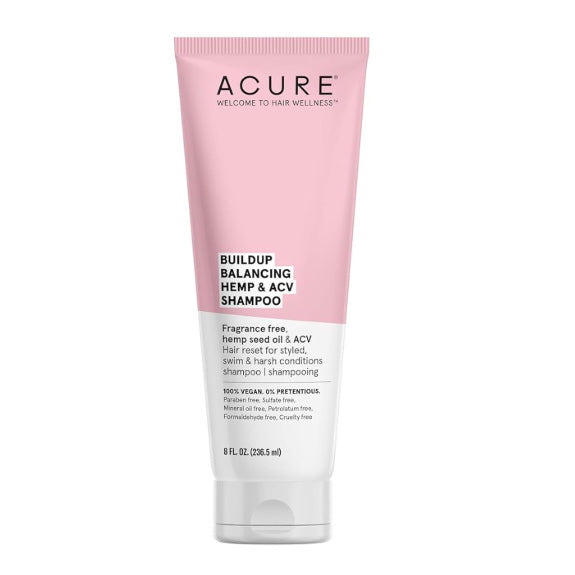 ACURE Buildup Balancing Hemp & Apple Cider Vinegar Shampoo | 100% Vegan | Resets & Balances Hair for Styled, Swim & Harsh Conditions | Fragrance Free Formula | 8 Fl Oz