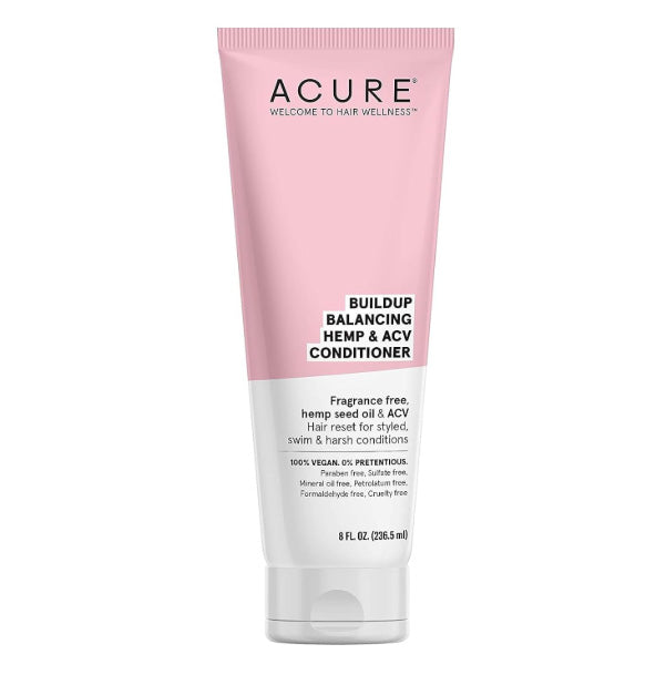 Acure Buildup Balancing Hemp & Apple Cider Vinegar Conditioner | 100% Vegan | Resets & Balances Hair for Styled, Swim & Harsh Conditions | Fragrance Free Formula | 8 Fl Oz