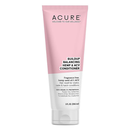 Acure Buildup Balancing Hemp & Apple Cider Vinegar Conditioner | 100% Vegan | Resets & Balances Hair for Styled, Swim & Harsh Conditions | Fragrance Free Formula | 8 Fl Oz