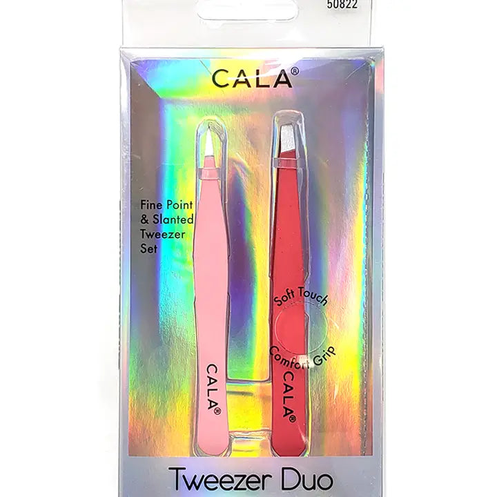 2-Piece Stainless Steel Tweezer Set – CALA Coral Fine Point + Slanted for Precise Plucking